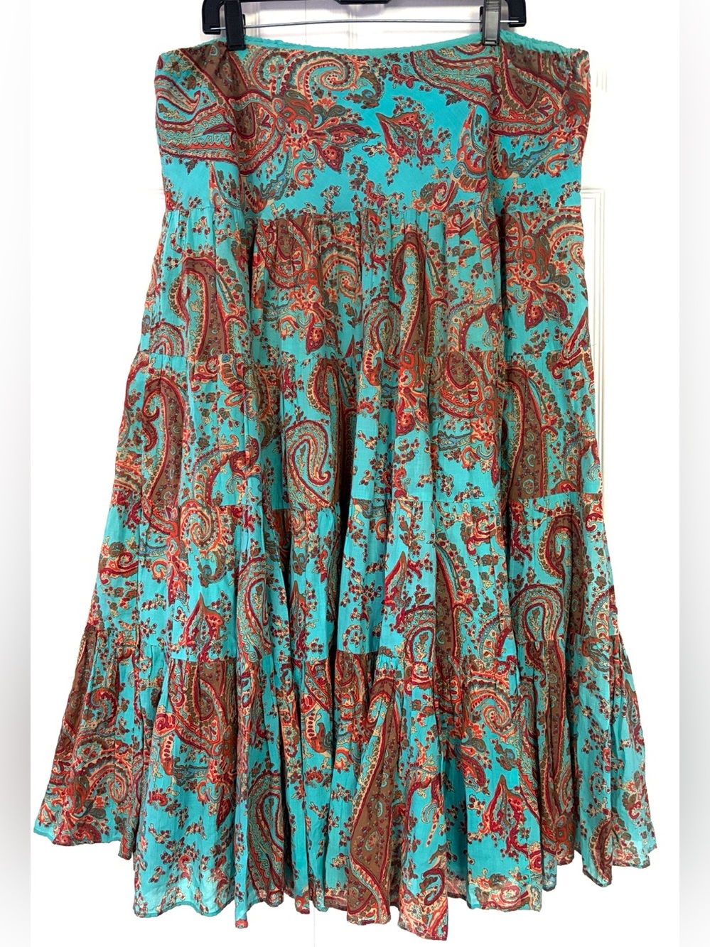 Ralph Lauren Vintage Boho Paisley Print Blue Flowy Low Rise Maxi Skirt Cotton 1X - Picture 6 of 16